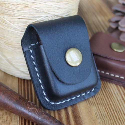 Black Leather Mens Standard Zippo Lighter Case - Back View