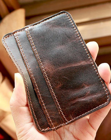 Brown Slim Leather Mens Card Wallet Small Card Holder Front Pocket Wallet  For Men