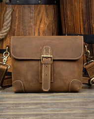 Cool Brown Leather 8 inches Mens Small Courier Bag Messenger Bags Postman Bags for Men