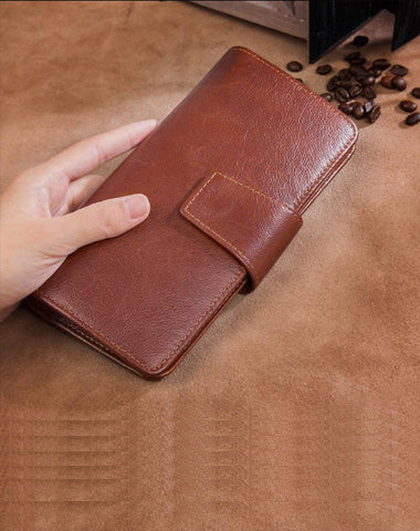 Brown Leather Long Wallet for Men Bifold Long Wallet Brown Multi-Card Wallet For Men