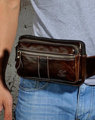 Vintage Leather Mens Fanny Pack Waist Bag Hip Pack Belt Bag Bumbag for Men