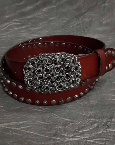Badass Mens Brown Leather Snake Rivet Rock Punk Belt Motorcycle Belt Leather Belt For Men