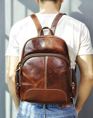 BROWN LEATHER MEN'S College Backpack Travel Backpack Leather Backpack For Men