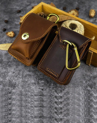 Brown Leather Cigarette Bag Holster Waist Pouches Dark Brown Belt Pouch Belt Bag For Men