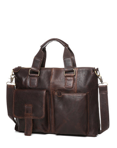 Vintage Brown Leather Men 15.6 inches Briefcase Handbag Brown Laptop Handbag Business Bag For Men
