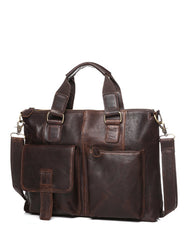 Vintage Brown Leather Men 15.6 inches Briefcase Handbag Brown Laptop Handbag Business Bag For Men