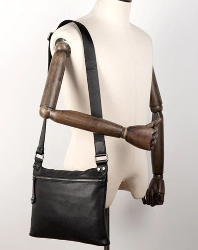 Fashion Black Leather 10 inches Mens Courier Bag Messenger Bags Postman Bag for Men