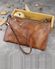 Retro Soft Leather Brown Men's Business Black Clutch Bag Purse Large Red Wristlet Bag For Men