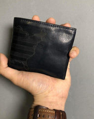 Handmade Leather Mens Cool Slim billfold Leather Wallet Men Small Wallets Bifold for Men
