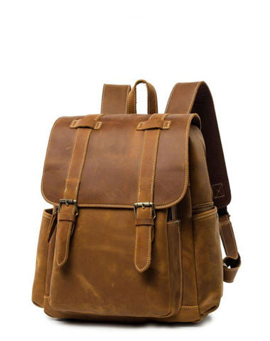 Cool Brown Mens Leather Dark Brown 14" Backpack Travel Backpack College Backpack for Men