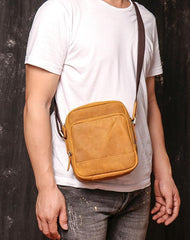 Tan LEATHER MENS Small Vertical SIDE BAG COURIER BAG Vertical MESSENGER BAG FOR MEN