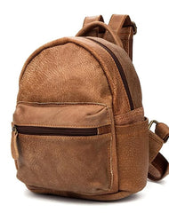 Khaki Fashion Mens Leather Small Travel Backpacks Cute College Backpacks School Backpack for men