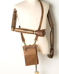 Brown Leather Belt Pouch Mens Small Waist Bag Belt Bag Mini Side Bag Courier Bag for Men