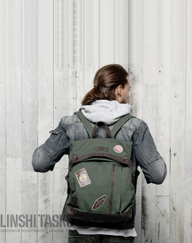Lake Green Canvas Mens Large 14'' Laptop Rucksack Backpack College Backpack Travel Backpack for Men