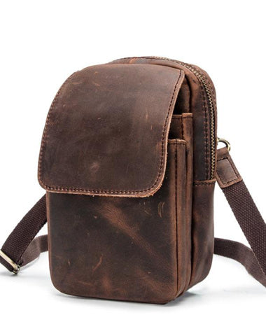 Cool Brown Leather Men's Small Belt Pouch Cell Phone Holster Belt Bag Mini Messenger Bag Side Bag For Men