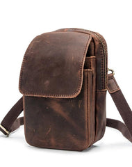 Cool Brown Leather Men's Small Belt Pouch Cell Phone Holster Belt Bag Mini Messenger Bag Side Bag For Men