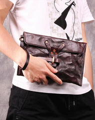 Chocolate Leather Mens Clutch Wristlet Wallet Bag Cool Zipper Clutch Wallet For Men