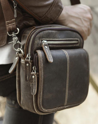 Tan Cool Leather Men Small Side Bag Messenger Bag Belt Pouch Waist Bag for Men