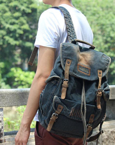 Denim Blue Mens Large Backpack School Backpack Blue Laptop Backpack For Men