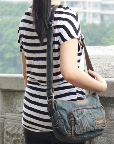 Fashion Blue Denim Mens Womens Side Bag Shoulder Bag Blue Jean Messenger Bags For Women