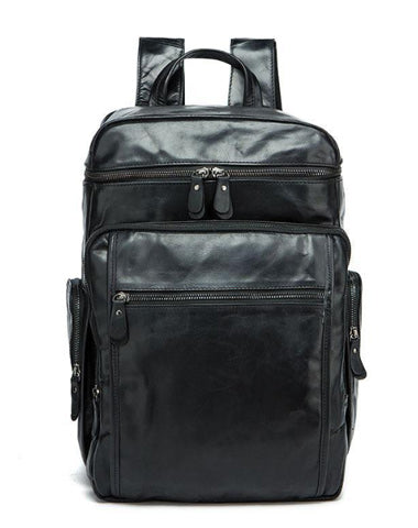 Cool Black Mens Leather 15 inches Large School Laptop Backpack Dark Brown Travel Backpack for Men