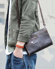 Cool Business Leather Mens Small Messenger Bag Wristlet Bag Side Bag Purse Clutch For Men