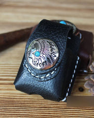 Mens Black Leather Armor Zippo Lighter Cases Handmade Tan Zippo Lighter Holder with Belt Loop