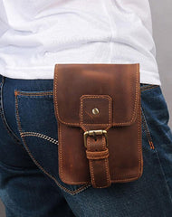 Cool Brown Leather Men's Belt Pouch Cell Phone Holster Small Belt Bag Waist Bag For Men