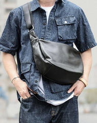 Black Leather Mens Saddle Courier Bag Messenger Bag Black Postman Bag For Men
