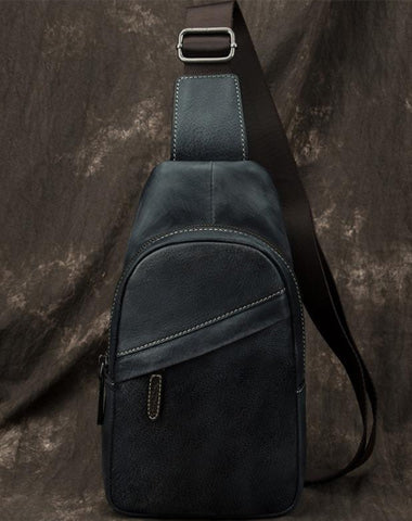 Blue Leather Mens Sling Bag Sling Backpack Brown Chest Bag Sling Shoulder Bag Sling Pack For Men