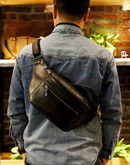 Brown LEATHER MENS FANNY PACK FOR MEN - Front View