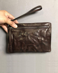 Genuine Leather Mens Clutch Cool Slim Wallet Zipper Clutch Wristlet Wallet for Men