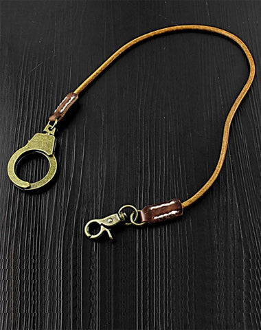Badass Tan Leather Long Wallet Chain Cool Handcuff Punk Rock Biker Trucker Wallet Chain Trucker Wallet Key Chain for Men