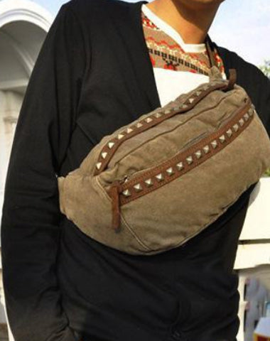 Canvas Mens Chest Bag Khaki Waist Bags Hip Bag Black Canvas Fanny Pack For Men