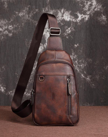 Casual Leather One Shoulder Backpack 10-inch Chest Bag Sling Bag Sling Crossbody Bag For Men