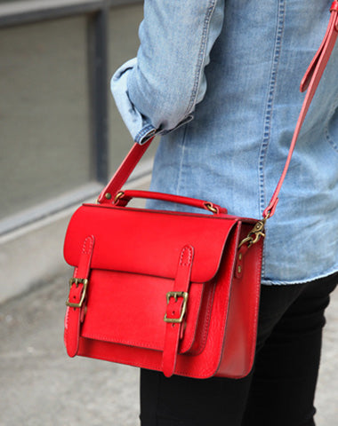 Handmade Womens Red Leather Satchel Shoulder Bag Cambridge Structured Satchel Handbag Purse for Men