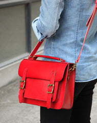 Handmade Womens Red Leather Satchel Shoulder Bag Cambridge Structured Satchel Handbag Purse for Men