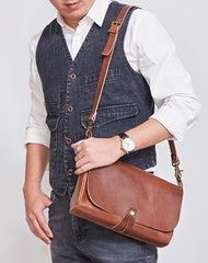 Cool Leather Mens Small Side Bag Leather Courier Bags Messenger Bags Side Bag for Men