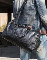 Fashion Black Leather Mens 16 inches Weekender Bag Black Side Bag Travel Shoulder Bags Duffle Bags for men