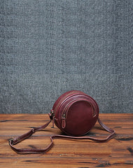 Cute Womens Small Coffee Leather Round Crossbody - Open View