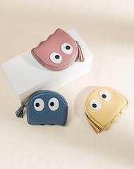 Cutest Women Blue Leather Pac-Man Coin Wallet Small Keychain with Wallet Change Wallet For Women
