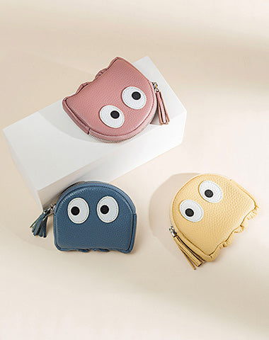 Cutest Women Pink Leather Pac-Man Coin Wallet Small Keychain with Wallet Change CH01692018