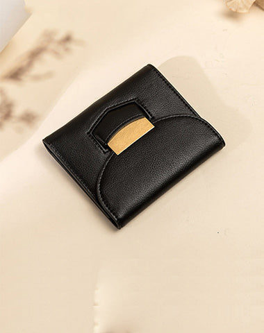 Cute Women Black Vegan Leather Small Wallet Billfold Vertical Red Card Wallet For Women