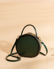 Cute Womens Green Leather Round Handbag Crossbody Purses Round Green Shoulder Bag for Women