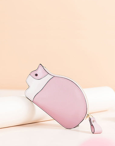 Cutest Women Pink Leather Cat Small Zipper Wallet Slim Card Wallet Change Wallet For Women