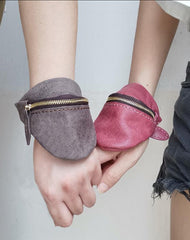 Handmade Leather Mens Wrist Pouch Zipper Womens Wrist Wallet Wrist Purse