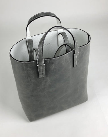 Cute Womens Gray&White Leather Shoulder Tote Bag Best Tote Handbag Shopper Bag Purse for Ladies