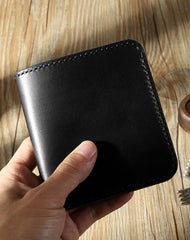 Handmade Black Leather Mens Billfold Wallets Personalize Black Bifold Small Wallets for Men