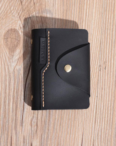 Handmade Black Leather Mens Card Holders Wallet Personalized Card Wallets for Men