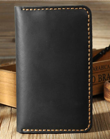Handmade Black Leather Mens Card Holders Wallet Personalized Bifold Card Wallets for Men